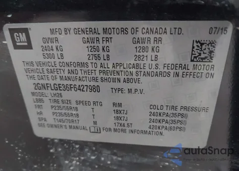 2015 Chevrolet Equinox 2Lt from USA, damaged, VIN 2GNFLGE36F6427980